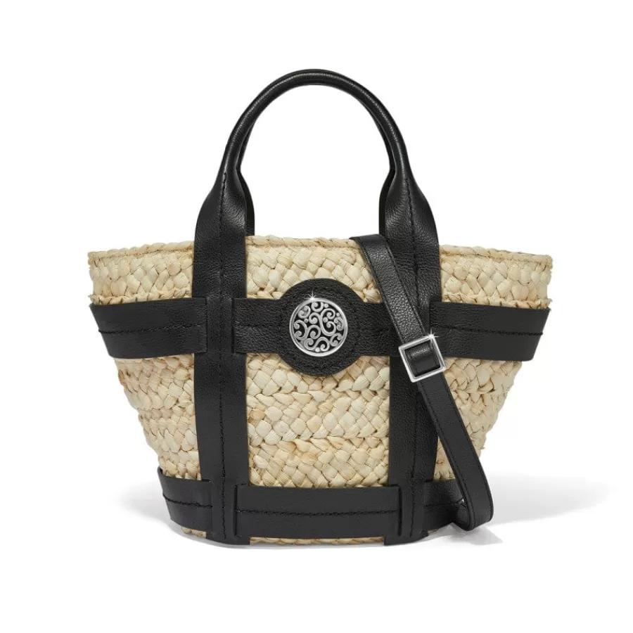 Straw>Brighton Aria Medium Straw Tote Black-Natural