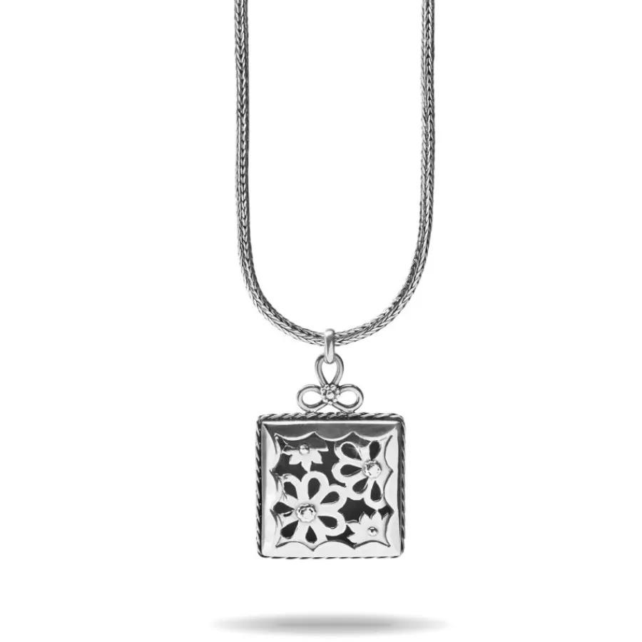 Necklaces>Brighton Bali Lacy Daisy Square Pendant Necklace Silver