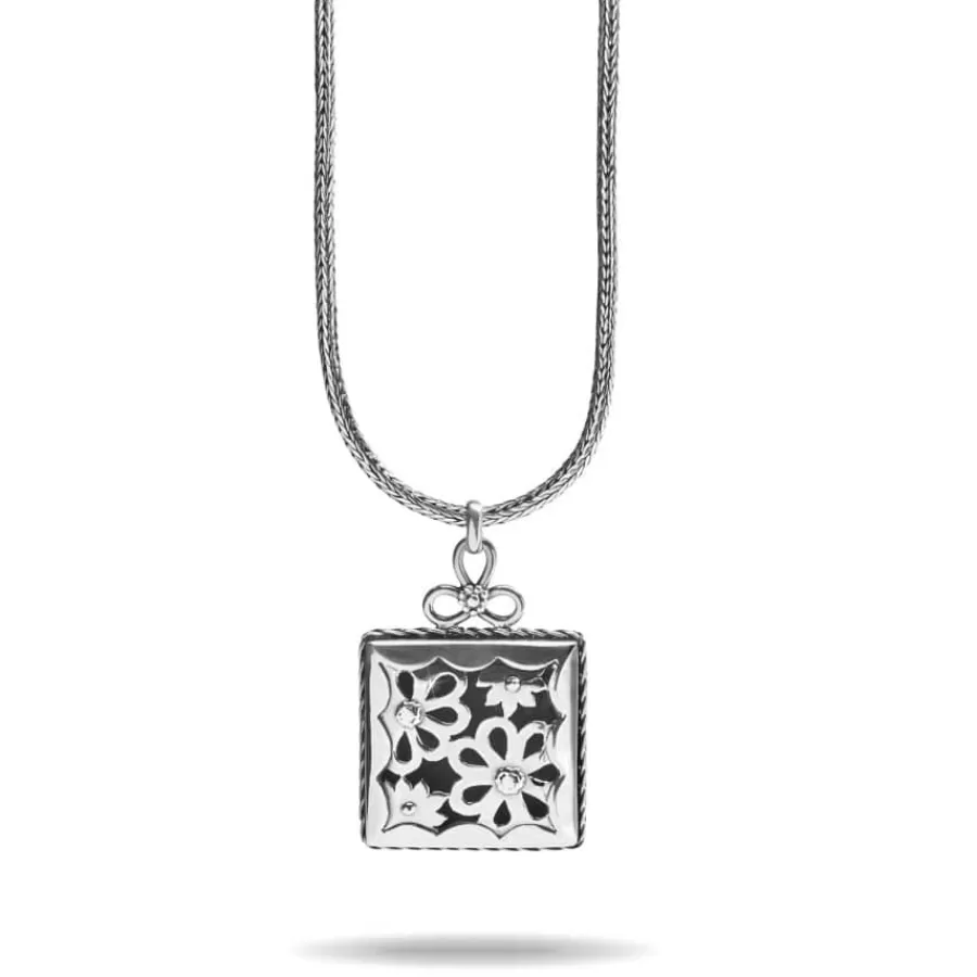 Necklaces>Brighton Bali Lacy Daisy Square Pendant Necklace Silver