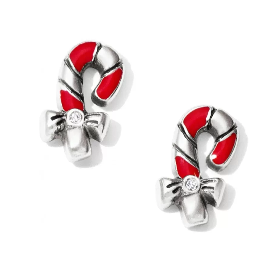 Earrings>Brighton Christmas Candy Cane Mini Post Earrings Silver-Red