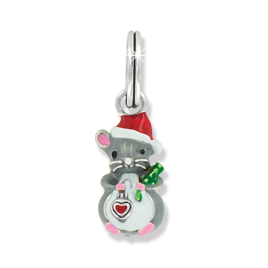 Charms>Brighton Christmas Mouse Charm Silver-Multi