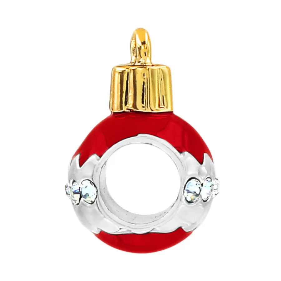 Beads & Spacers>Brighton Christmas Round Ornament Bead Silver-Red