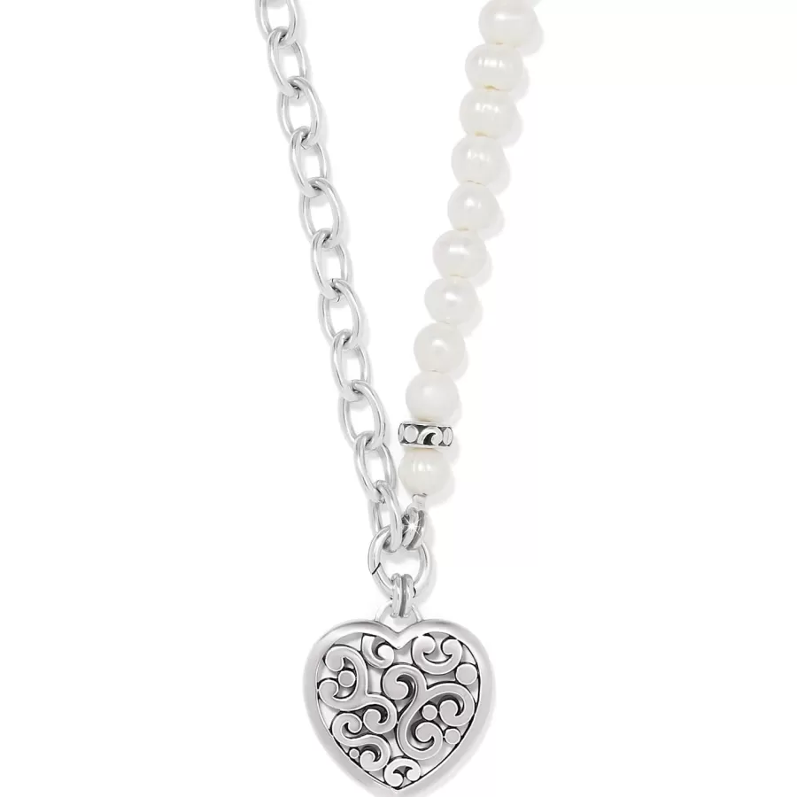 Necklaces>Brighton Contempo Heart Pearl Charm Necklace Silver-Pearl