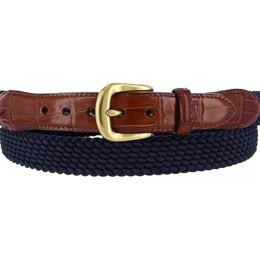 Men'S Belts & Wallets>Brighton Elastic Cord Croco Tab Taper Belt Navy