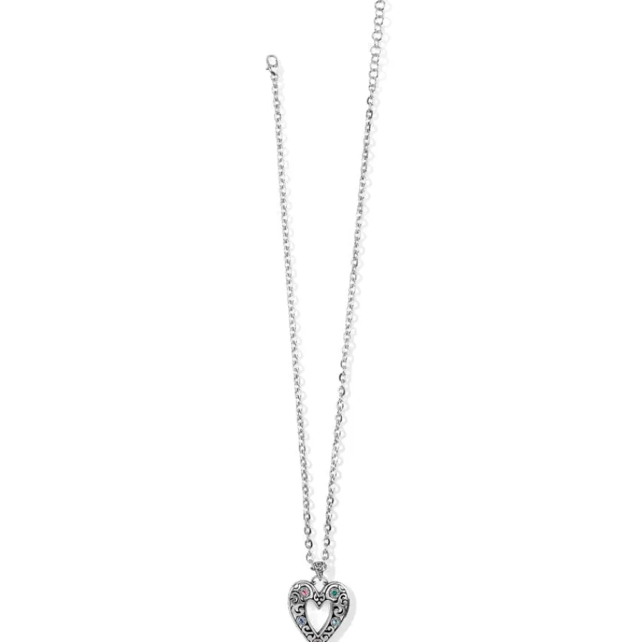 Necklaces>Brighton Elora Gems Large Heart Necklace Silver-Multi