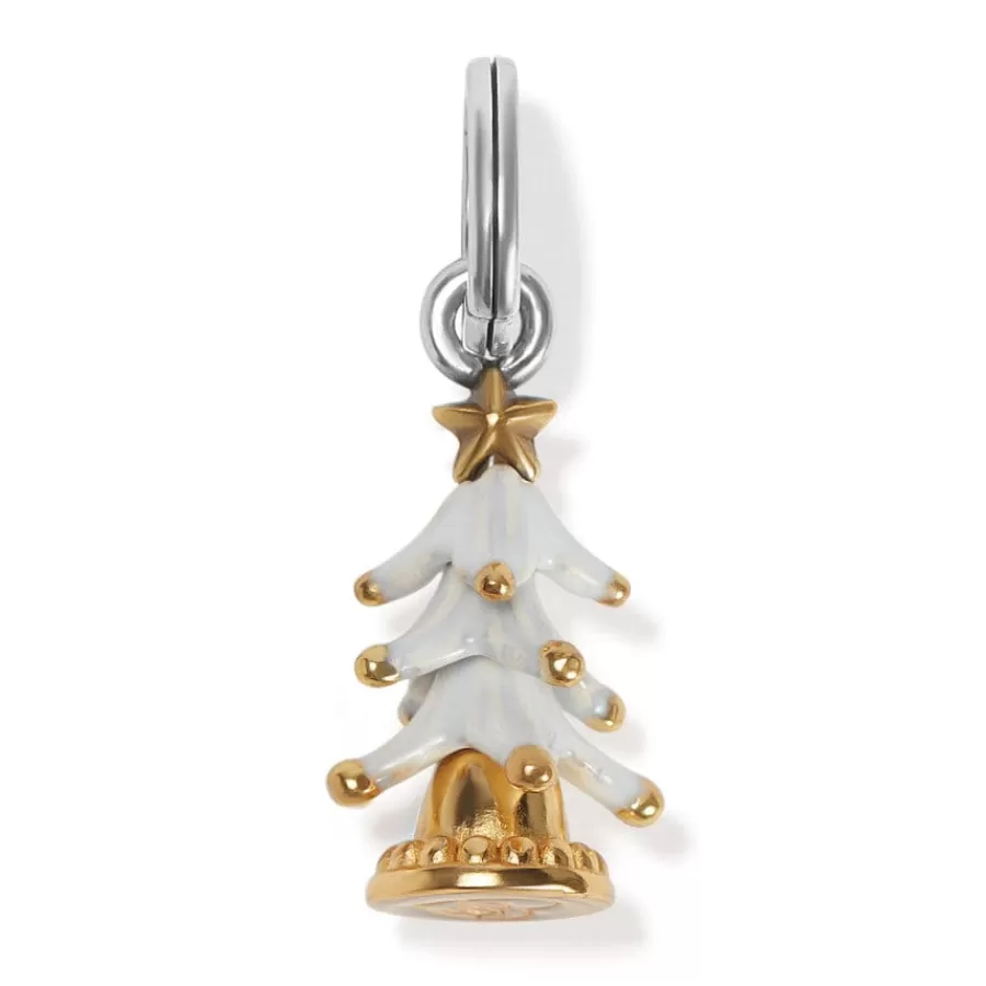 Charms>Brighton Flocked Christmas Tree Charm Gold-White