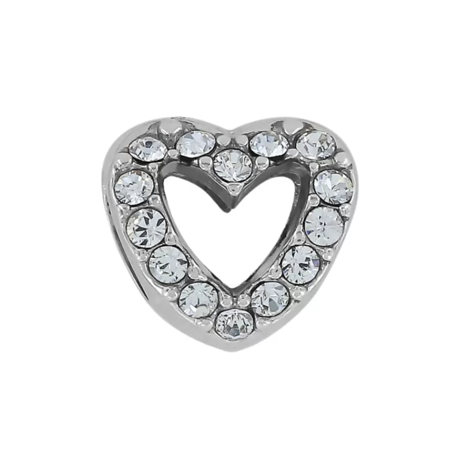 Beads & Spacers>Brighton Glitter Hearts Bead Silver