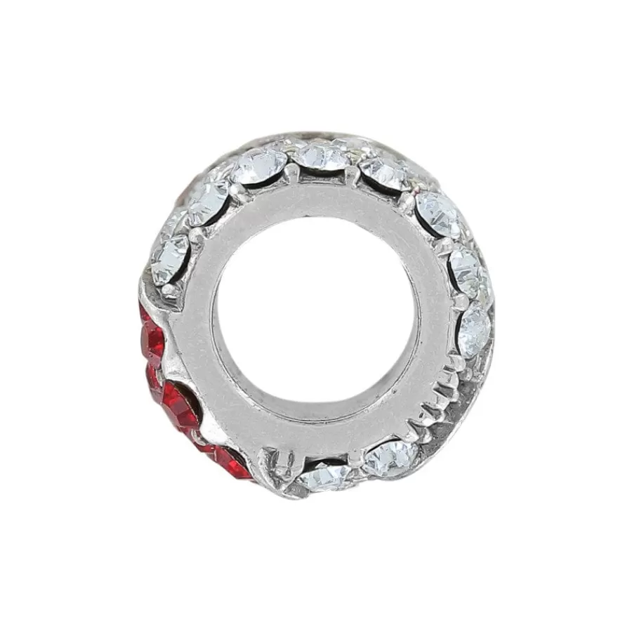 Beads & Spacers>Brighton Glitter Sparkle Heart Bead Silver-Red