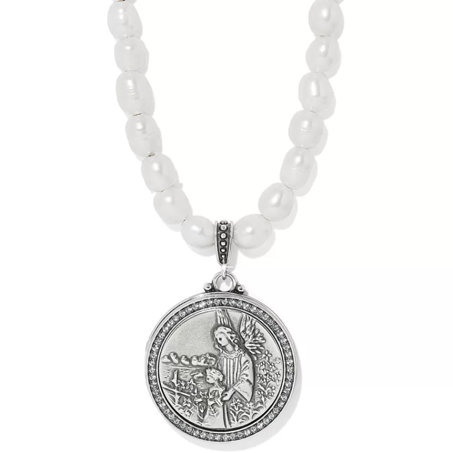 Necklaces | Photo Lockets>Brighton Guardian Angel Locket Necklace Silver-Pearl