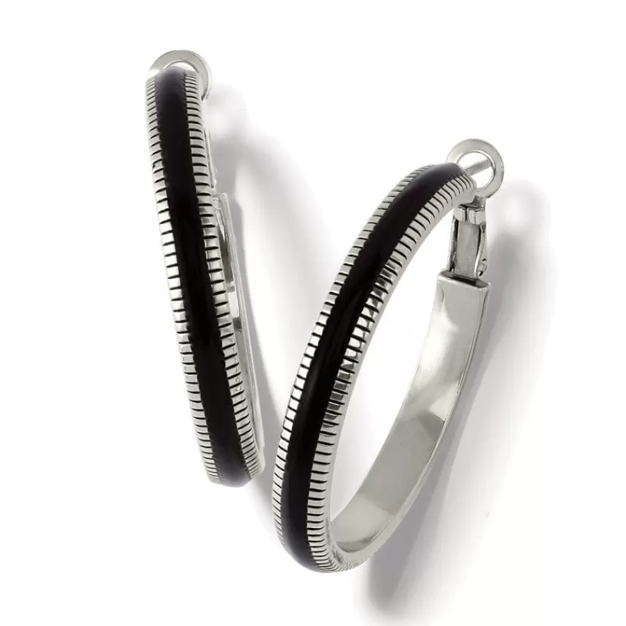 Earrings>Brighton Interlok Noir Heirloom Hoop Earrings Silver-Black