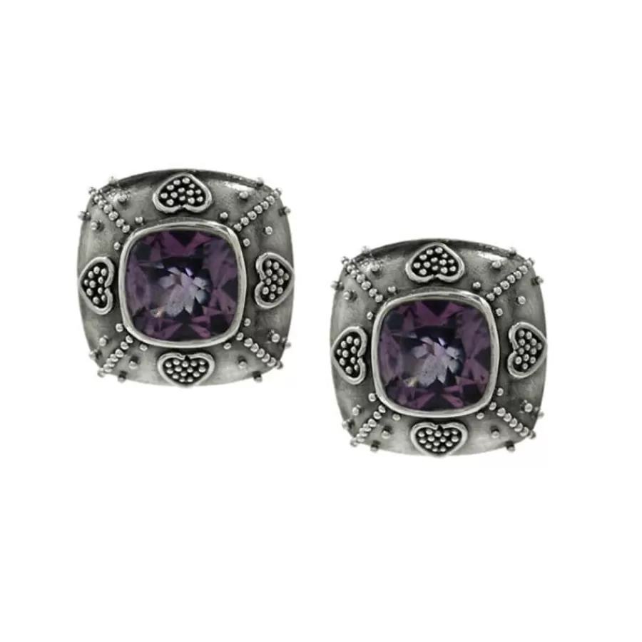 Earrings>Brighton Java Amethyst Post Earrings Silver-Amethyst