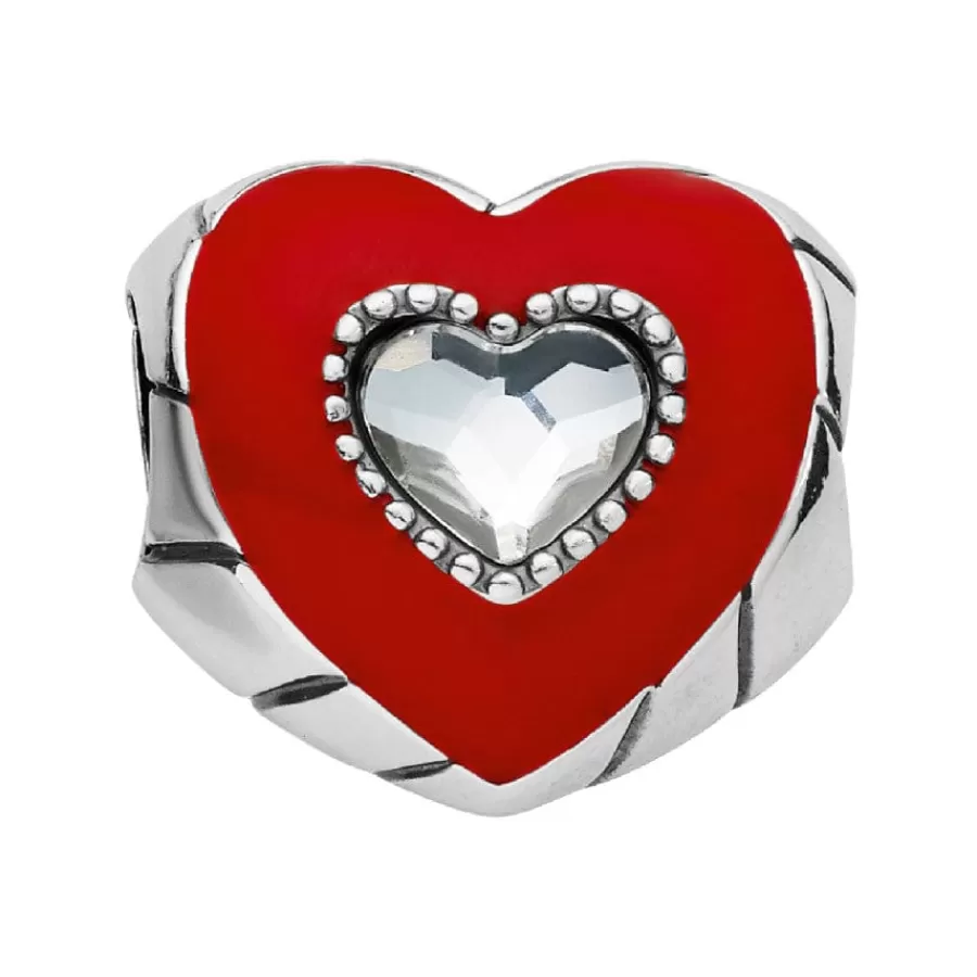 Beads & Spacers>Brighton Lovely Heart Bead Silver-Red