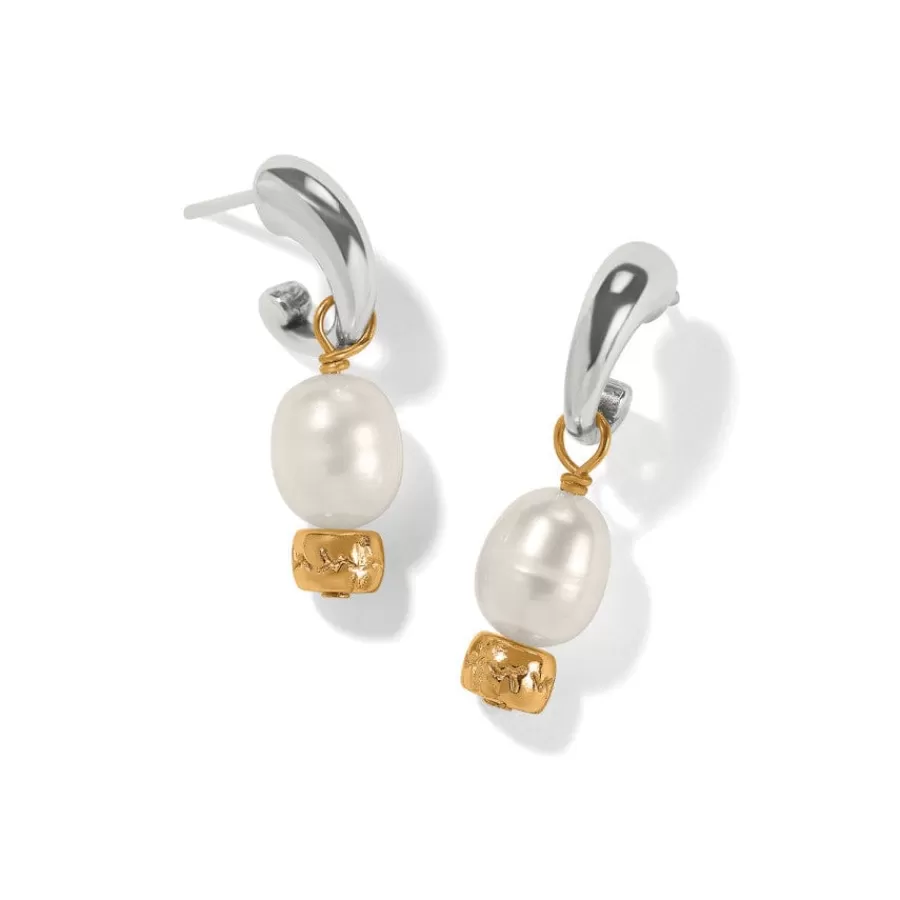 Earrings>Brighton Meridian Petite Pearl Two Tone Post Hoop Earrings Silver-Pearl