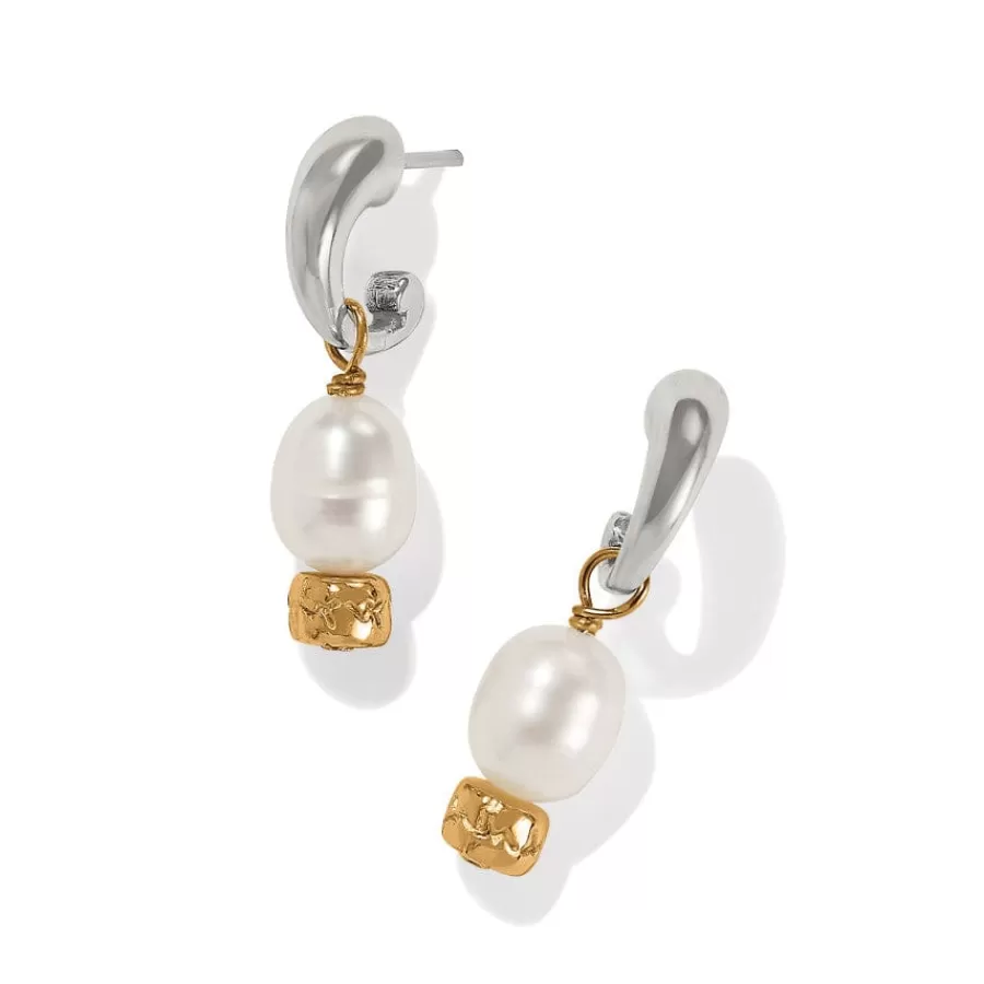 Earrings>Brighton Meridian Petite Pearl Two Tone Post Hoop Earrings Silver-Pearl