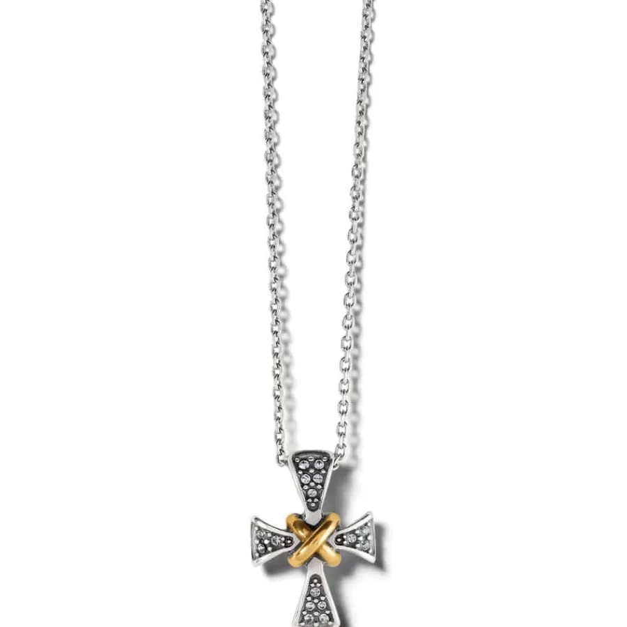 Necklaces>Brighton Meridian Two Tone Mini Cross Necklace Silver-Gold