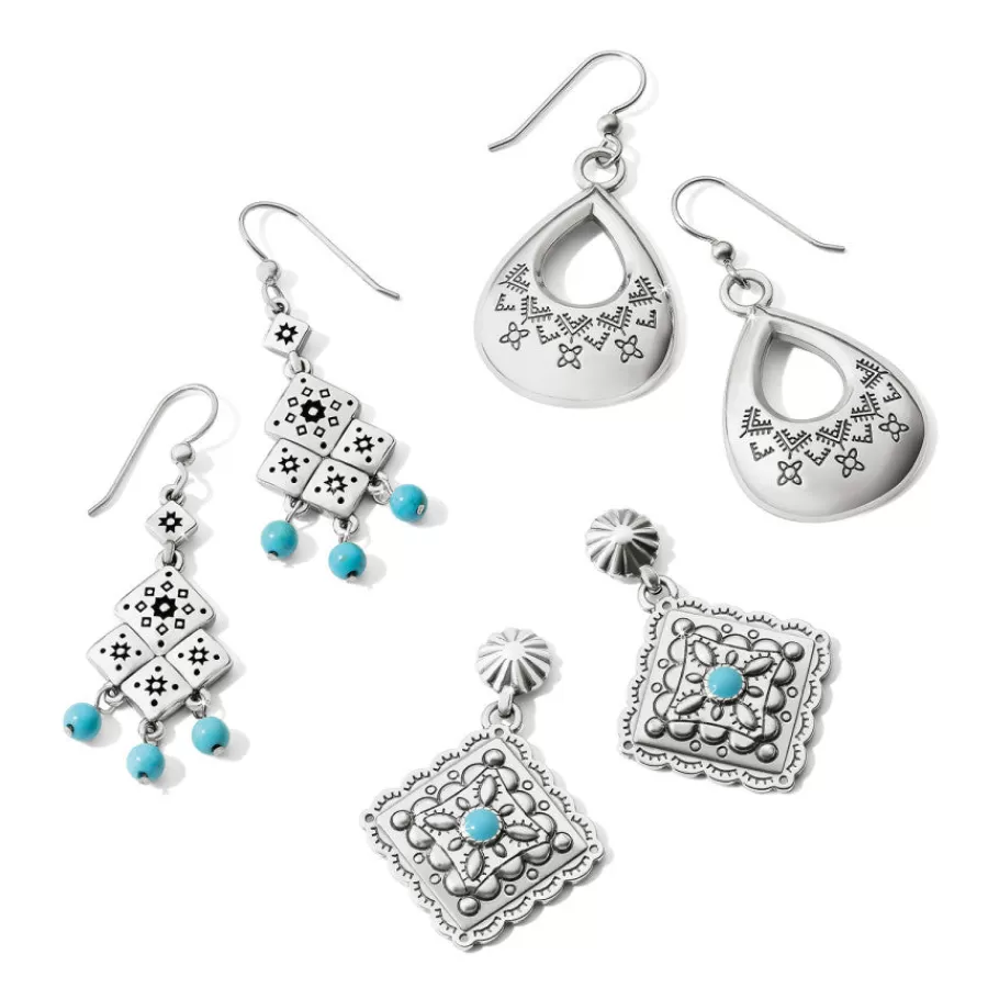 Earrings>Brighton Mosaic Paseo Concho Post Drop Earrings Silver-Blue