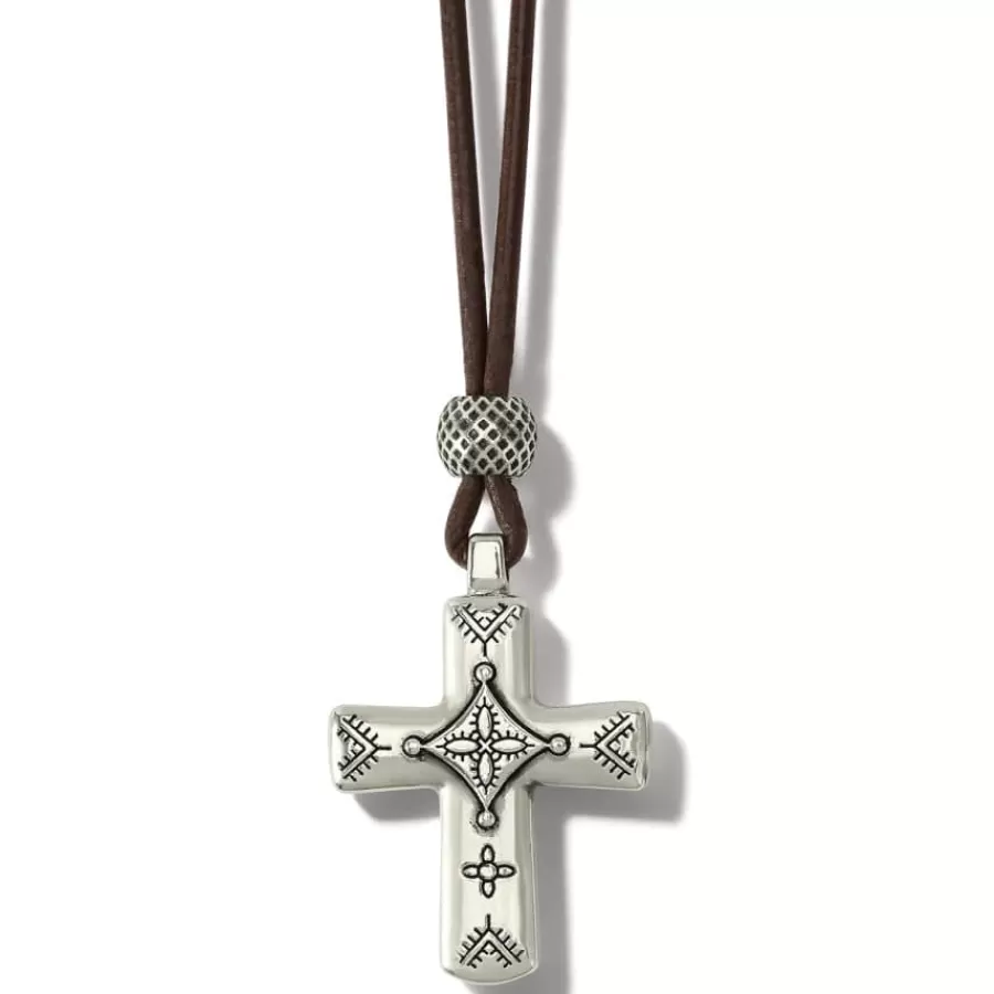 Necklaces>Brighton Mosaic Paseo Leather Cross Necklace Silver