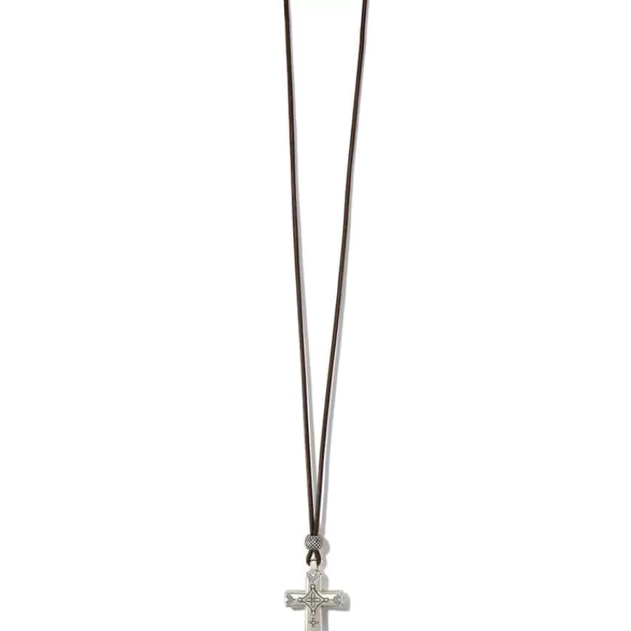 Necklaces>Brighton Mosaic Paseo Leather Cross Necklace Silver