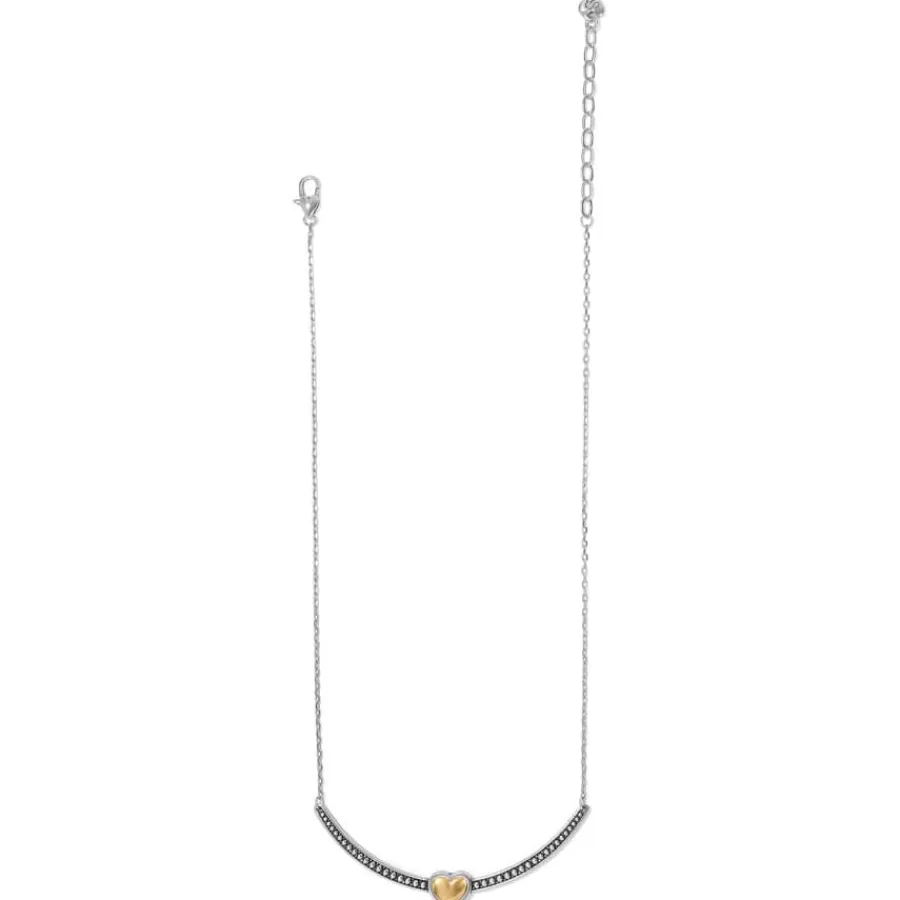 Necklaces>Brighton Pretty Tough Bold Two Tone Heart Bar Necklace Silver-Gold