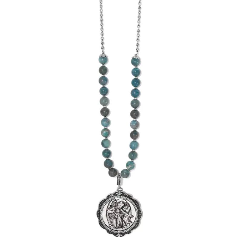 Necklaces>Brighton Protection Angel Medallion Necklace Silver-Blue