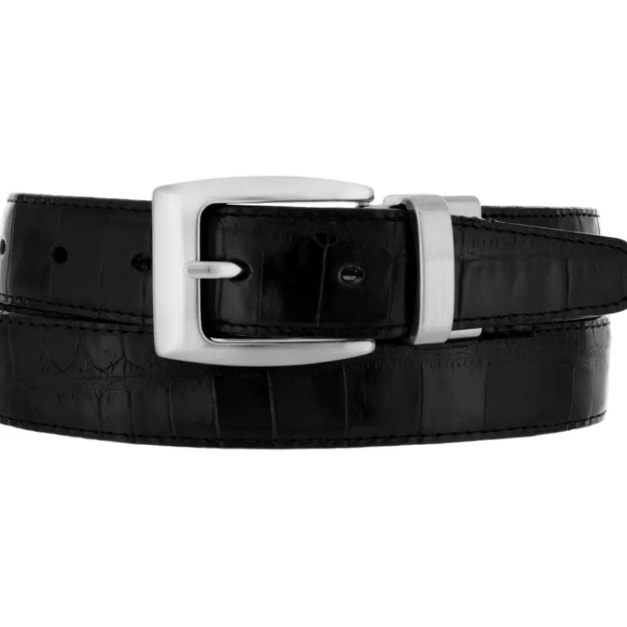 Men'S Belts & Wallets>Brighton Reversible Croco Belt Black-Peanut