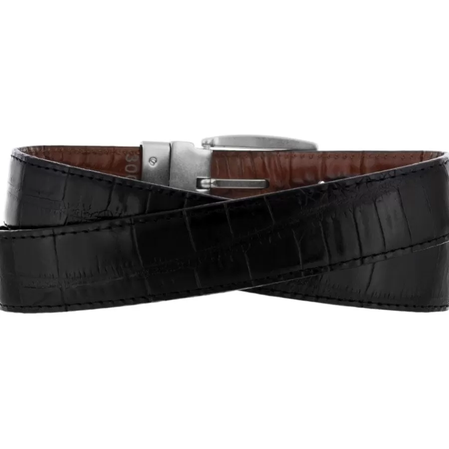 Men'S Belts & Wallets>Brighton Reversible Croco Belt Black-Peanut