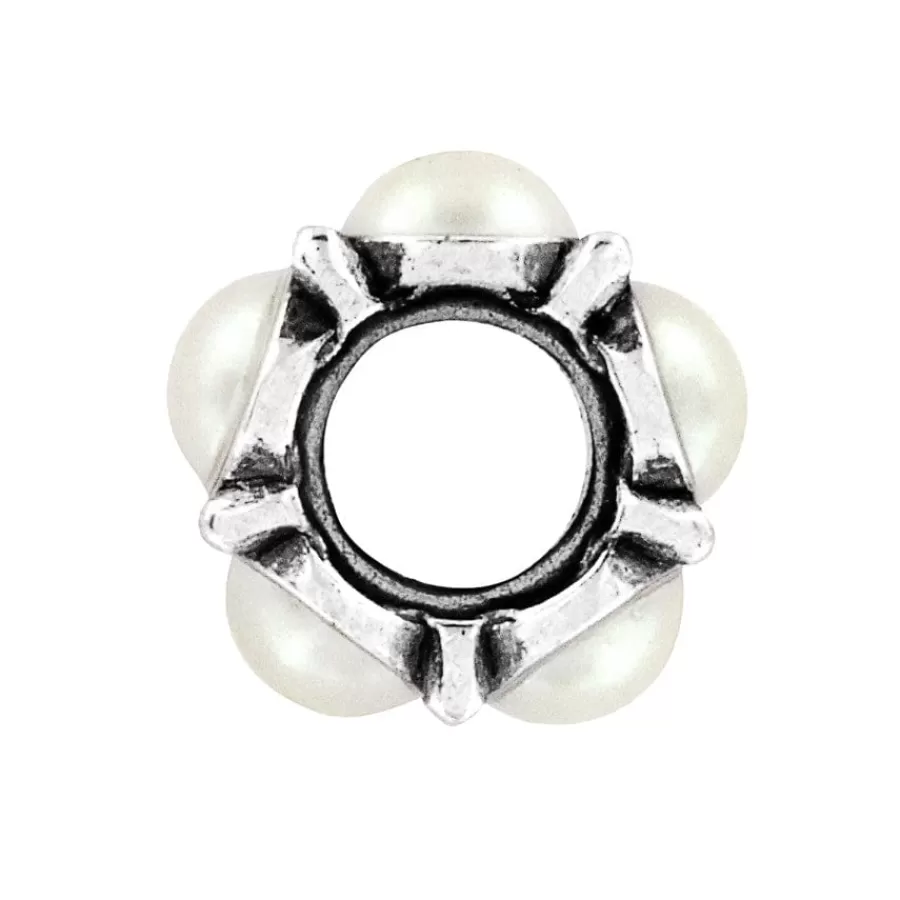 Beads & Spacers>Brighton Roundabout Bead Silver-Pearl