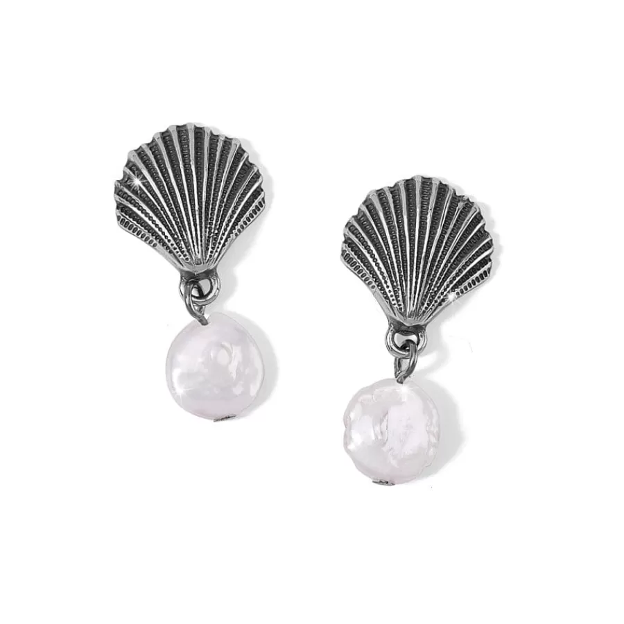 Earrings>Brighton Silver Shells Pearl Drop Earrings Silver-Pearl