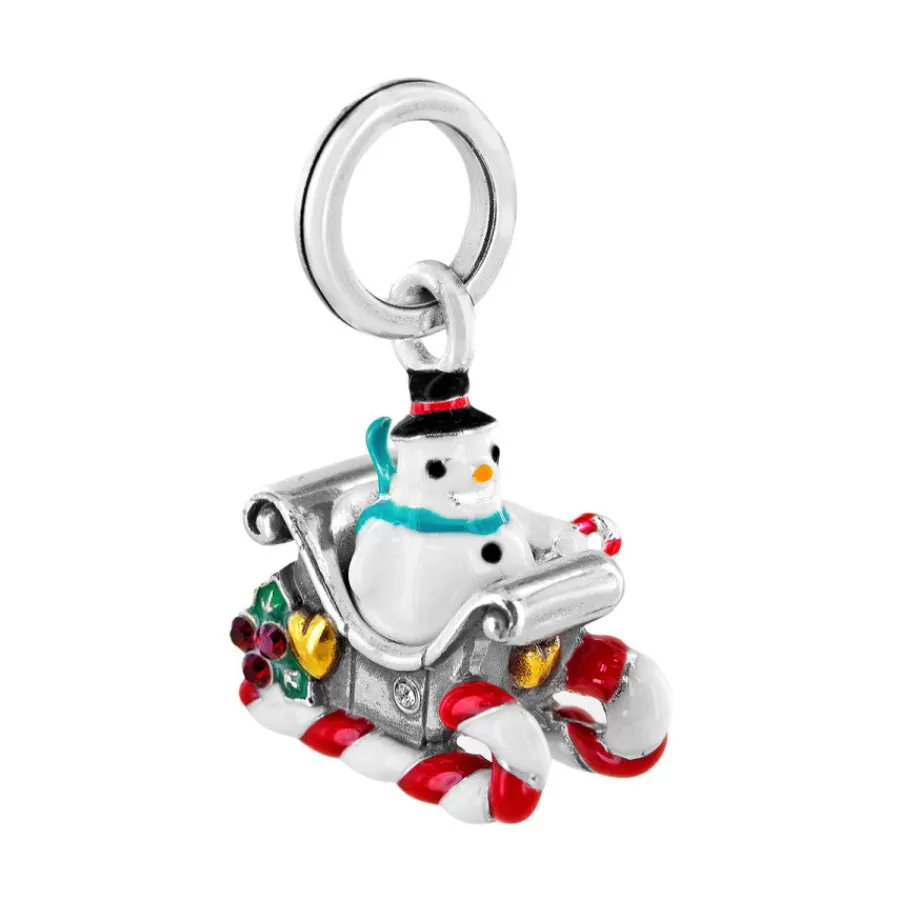 Charms>Brighton Snowman Sleigh Charm Silver-Multi