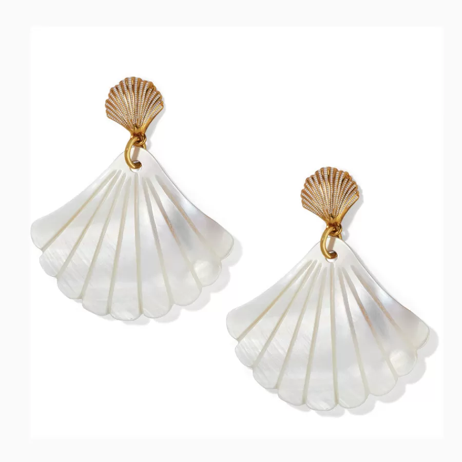 Earrings>Brighton Sunset Cove Mother Of Pearl Shell Post Earrings Gold-White