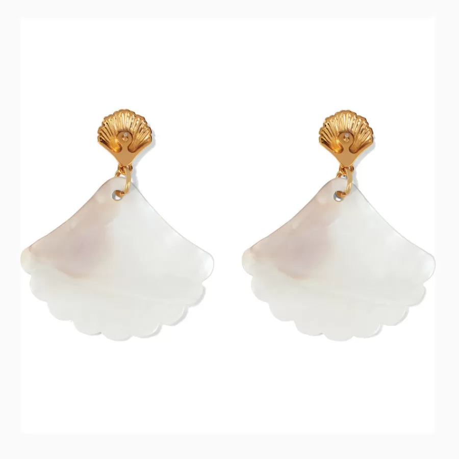 Earrings>Brighton Sunset Cove Mother Of Pearl Shell Post Earrings Gold-White