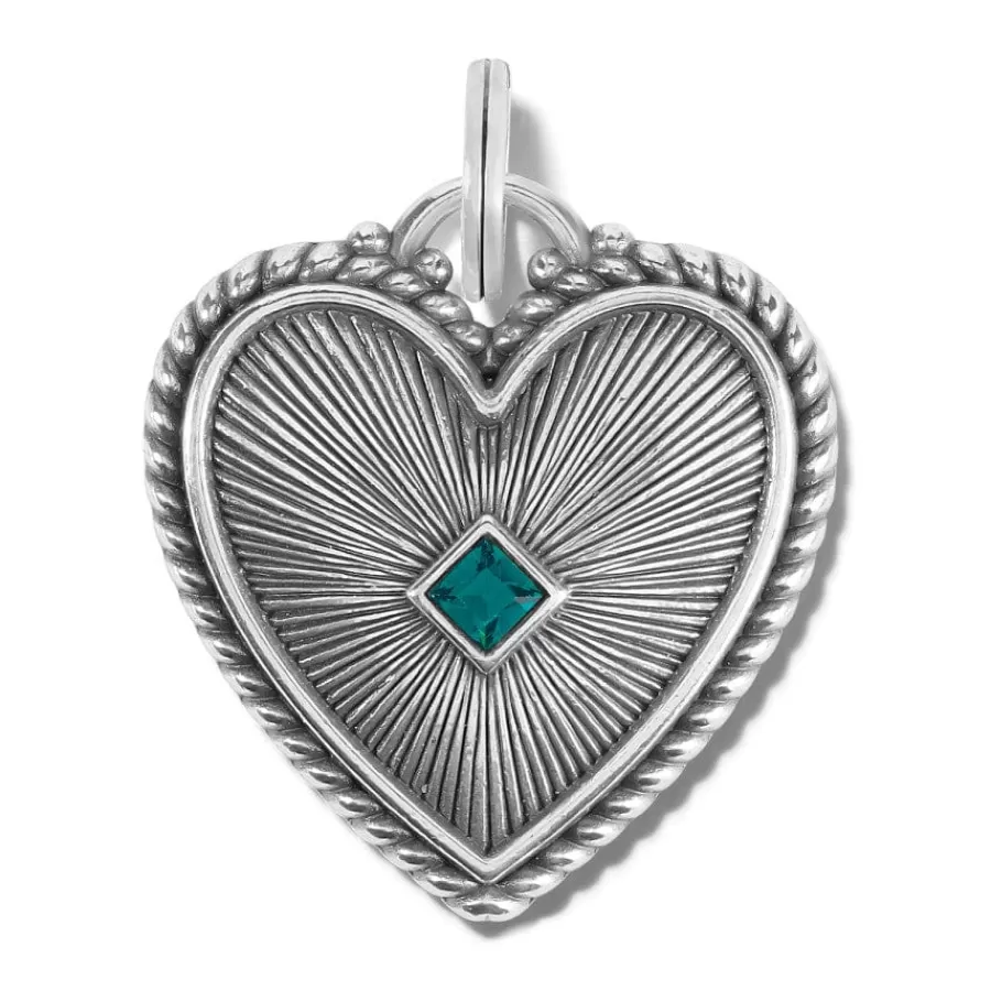 Charms>Brighton Treasured Heart Amulet Silver-Emerald