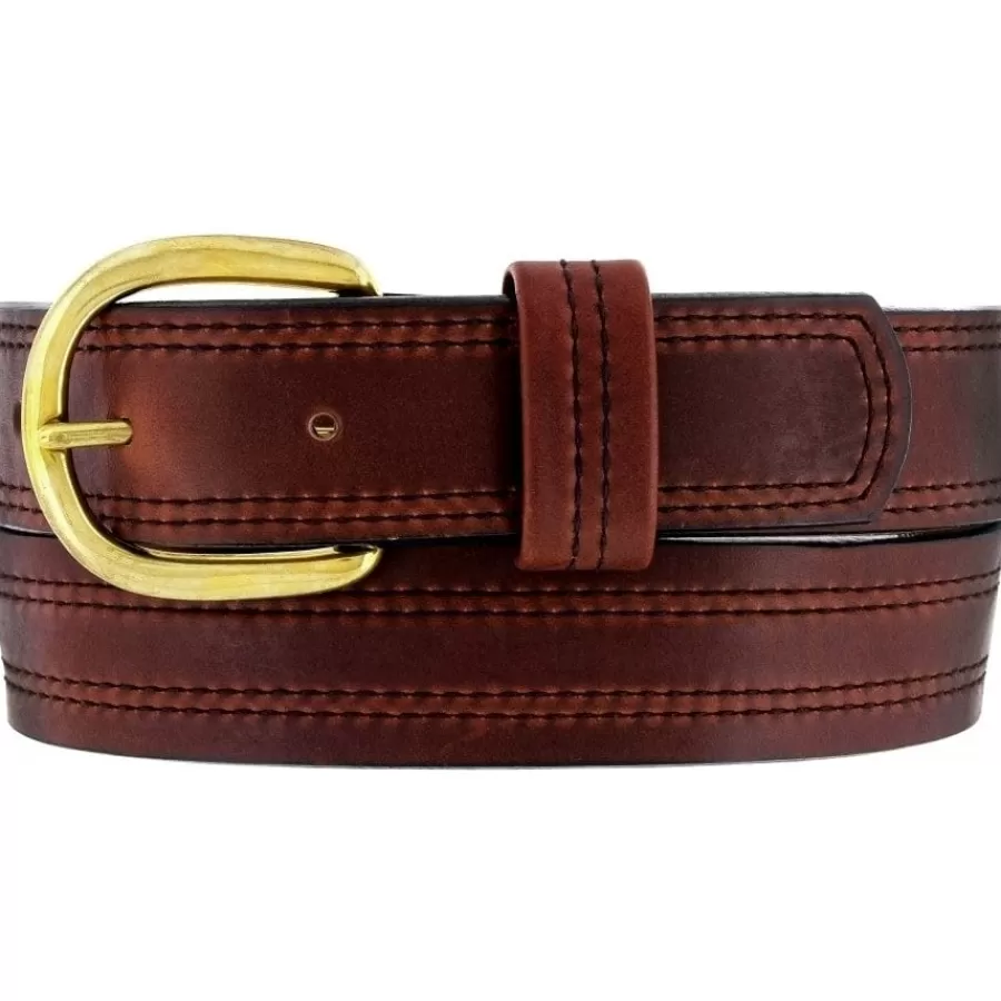 Men'S Belts & Wallets>Brighton X Stitching Oiltan Belt Brown