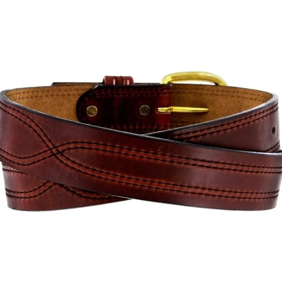 Men'S Belts & Wallets>Brighton X Stitching Oiltan Belt Brown